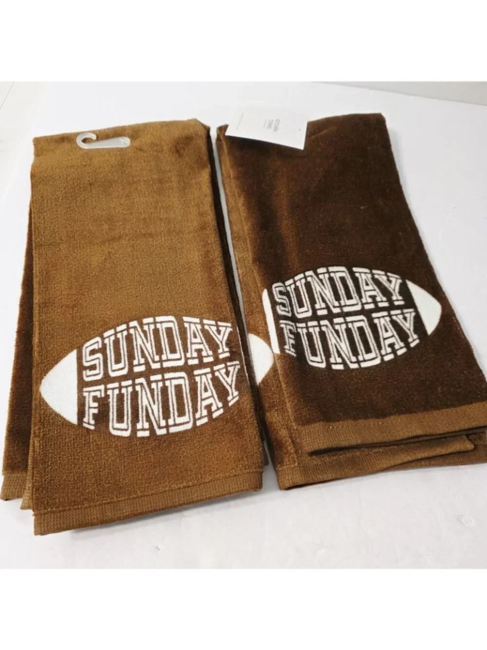 2 Brown Cotton Kitchen Towels Sunday Funday Football Themed Decor